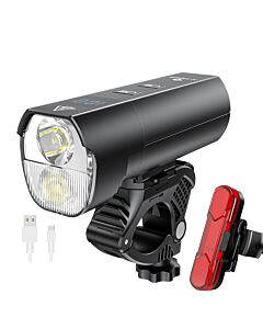 1200LM Mountain Bike Front Lamp, 5000mAh Rainproof Aluminum Cycling Bike Light, USB Rechargeable Bike Taillight