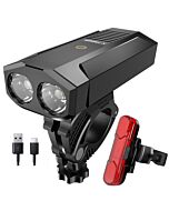 2LED Bike Light, 5200mAh 5 Modes Waterproof Aluminum MTB Front Bicycle Light, USB Rechargeable Taillight